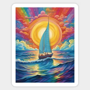 Sailing Boat at Sunset under the Rainbow Sky Sticker